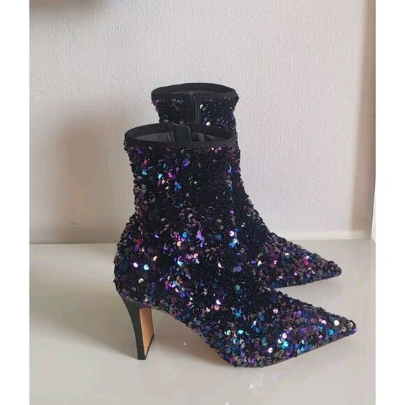 Franco Sarto Avana Women's Multicolor Sequins Pointed Toe Zipper Heel Boots Sz 8 - Picture 6 of 13
